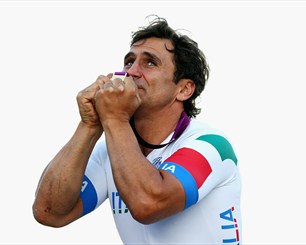 Alex Zanardi of Italy celebrates with his second gold medal