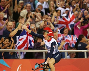 Sarah Storey of Great Britain celebrates gold