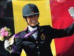 Michele George of Belgium celebrates with her gold medal