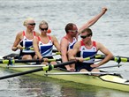 Great Britain's Mixed Coxed Four celebrate gold