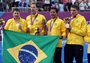 The Brazil team celebrate winning the gold medal match 