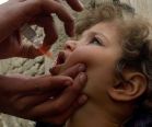 A little girl getting vaccinated against polio.