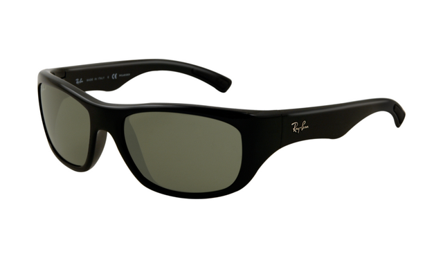 Ray Ban RB4177 Sunglasses Shiny Black Frame Light Green Polarize