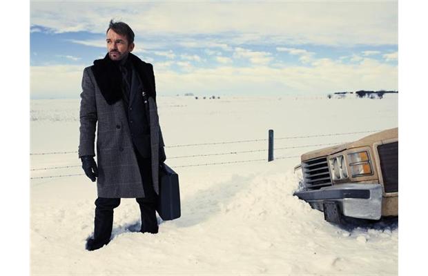 This photo released by FX Networks shows Billy Bob Thornton as Lorne Malvo in "Fargo," season one. The TV series has 18 nominations and one win for the 2014 Emmy Awards. The 66th Primetime Emmy Awards are on Monday, August 25, 2014. (AP Photo/Matthias Clamer/FX)