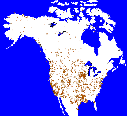Figure 4-2 Map of locations of floras used in this study.