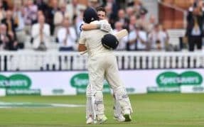 England's Chris Woakes celebrates scoring 100 not out during day three of the Specsavers Second Test